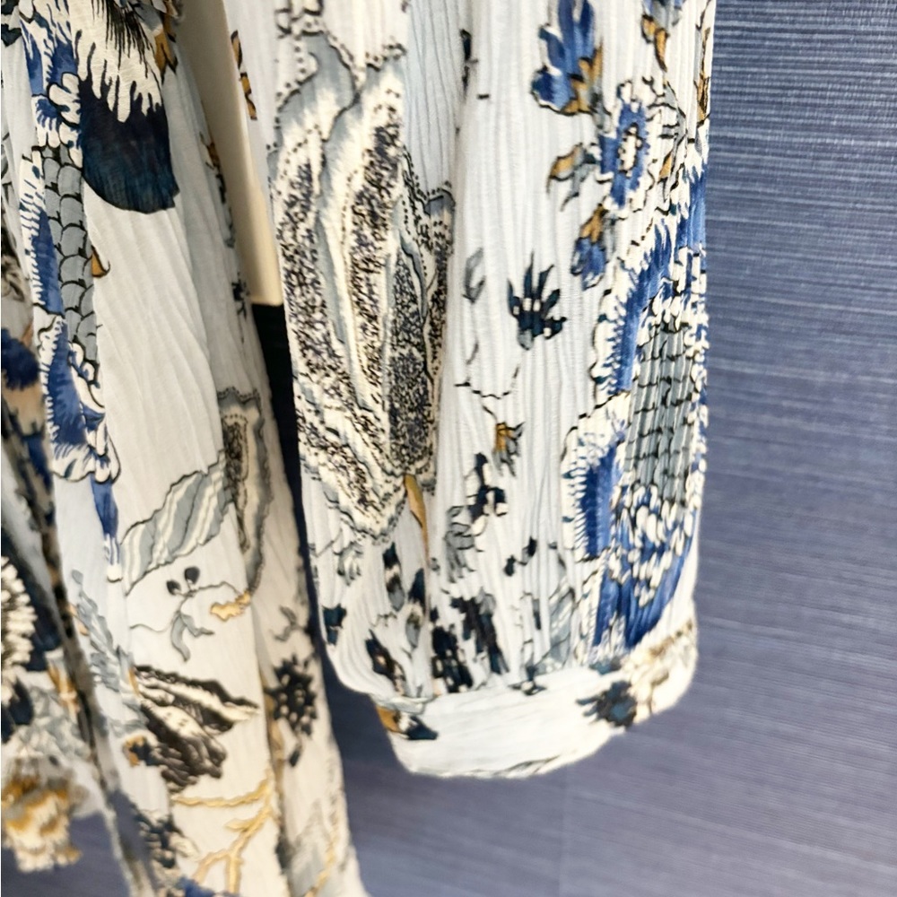 Tory Burch Blue and White Paisley Tie-Waist Mini Dress - Picture 7 of 12
